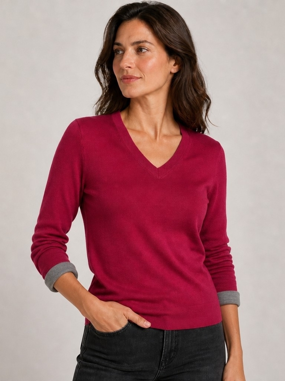 Banana Republic Merino Wool VNeck Sweater Pink Raspberry Classic Preppy L Luxury